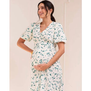 Seraphine V-Neck Button Tiered Maternity Nursing Dress Floral Midi